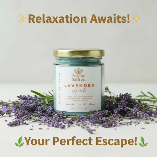 Lavender Scented Soy Wax Candle | 40+ Hours Burn Time | Serene Saffron Handpoured Candle