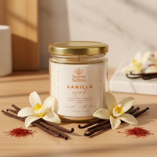 Vanilla Soy Wax Candle – 40+ Hour Burn | Premium Handpoured, Eco-Friendly, Aromatherapy Jar by Serene Saffron