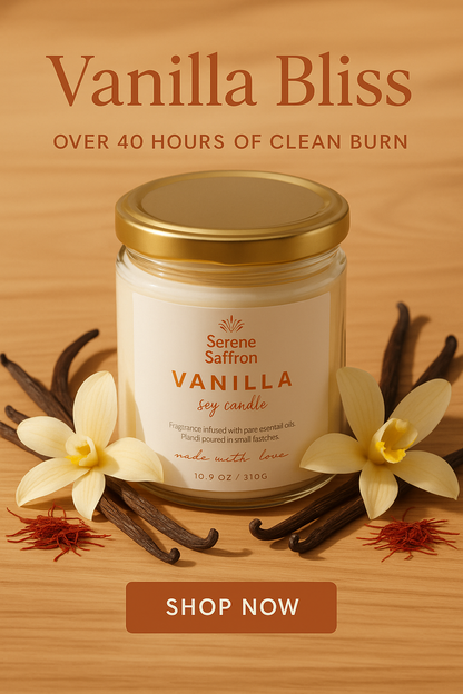 Vanilla Soy Wax Candle – 40+ Hour Burn | Premium Handpoured, Eco-Friendly, Aromatherapy Jar by Serene Saffron