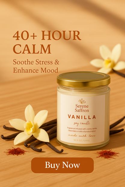 Vanilla Soy Wax Candle – 40+ Hour Burn | Premium Handpoured, Eco-Friendly, Aromatherapy Jar by Serene Saffron