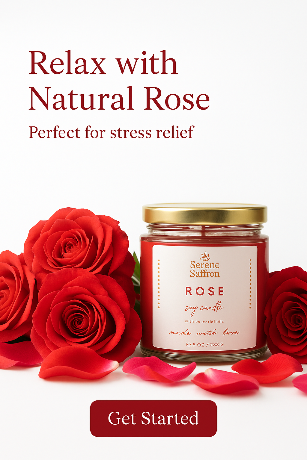 Rose Soy Wax Candle – Long-Lasting | 40+ Hour Burn | Handpoured Eco-Friendly Jar by Serene Saffron