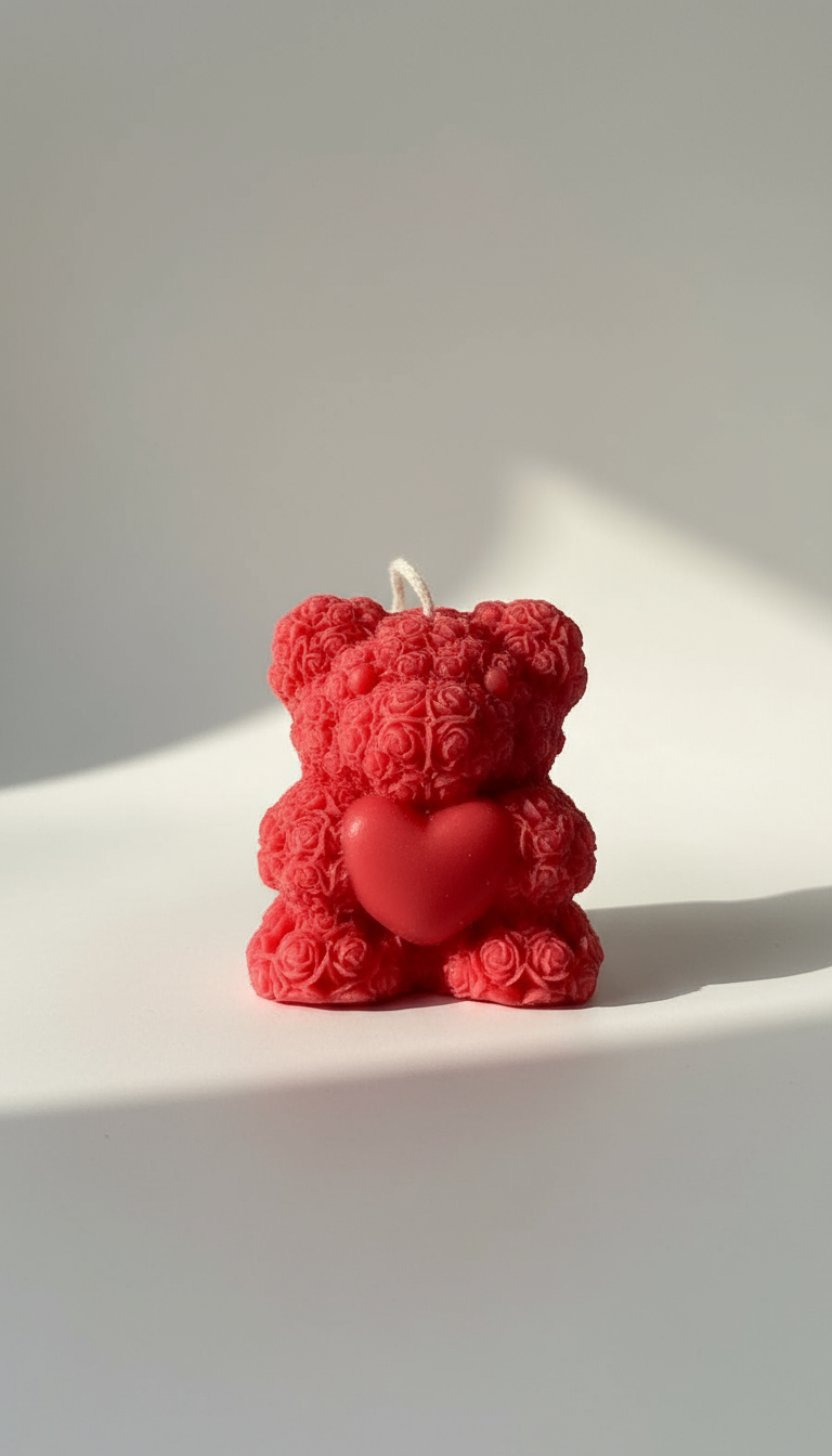 Spire Red Heart Teddy Candle | Pack of 2 | Soy wax scented candle