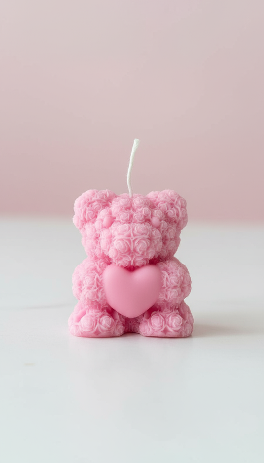 Pink Heart Teddy Scented Candle